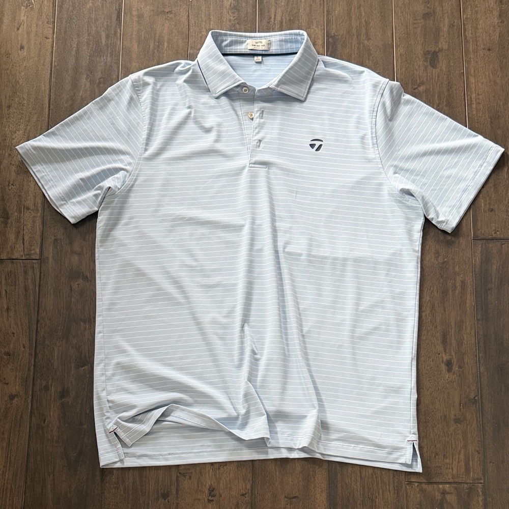 Sun Day Red TaylorMade Polo Shirt Men’s L Light Blue Striped Performance Golf